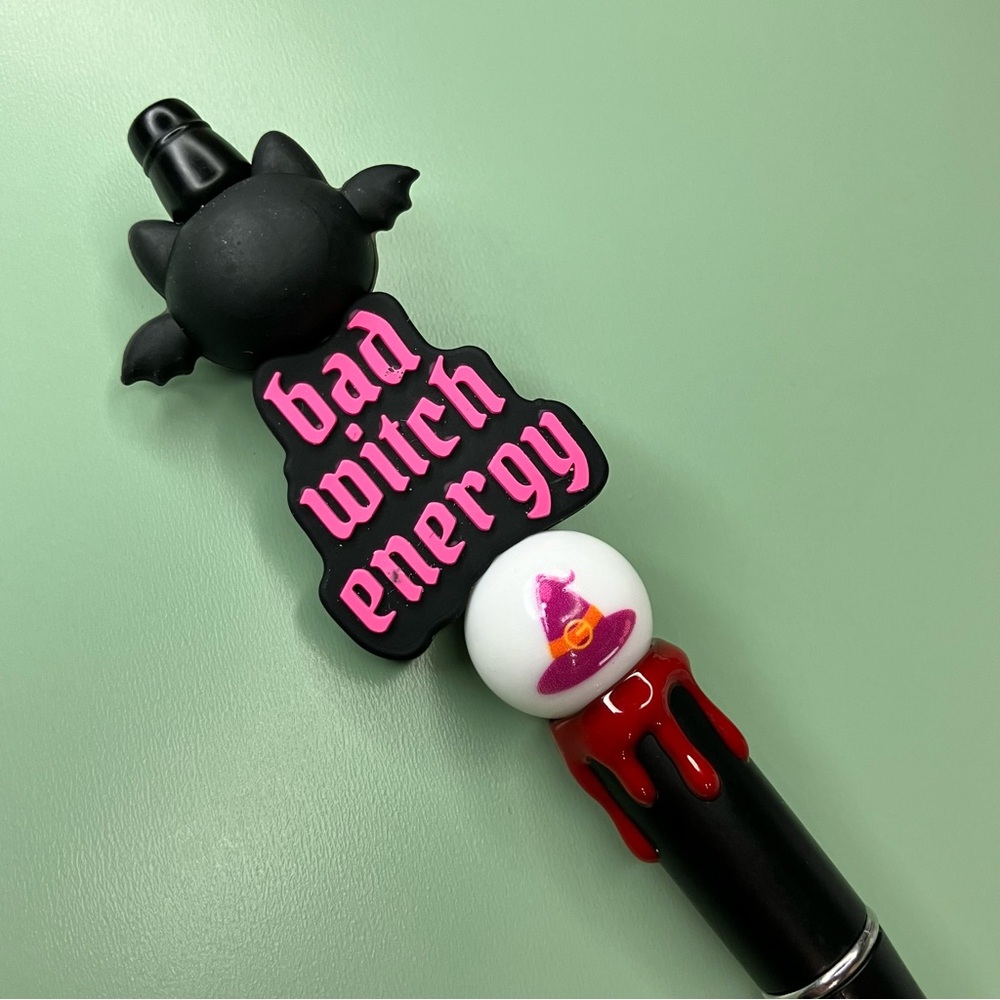Bad Witch Energy Kawaii Bat Handmade Beaded Pen Halloween Emo Goth - Picture 3 of 5